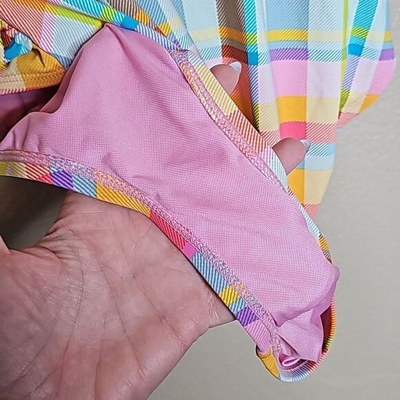 Bleu Rod Beattie 14 Plaid Twist front Bandeau One piece swimsuit multicolor - Picture 5 of 7